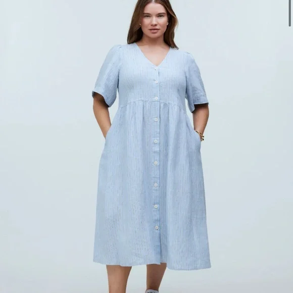 Madewell | Dresses | Madewell Cassie Linen Button Front Blue Vneck Midi Dress 3x | Poshmark Madewell | Dresses | Madewell Cassie Linen Button Front Blue Vneck Midi Dress 3x | Poshmark